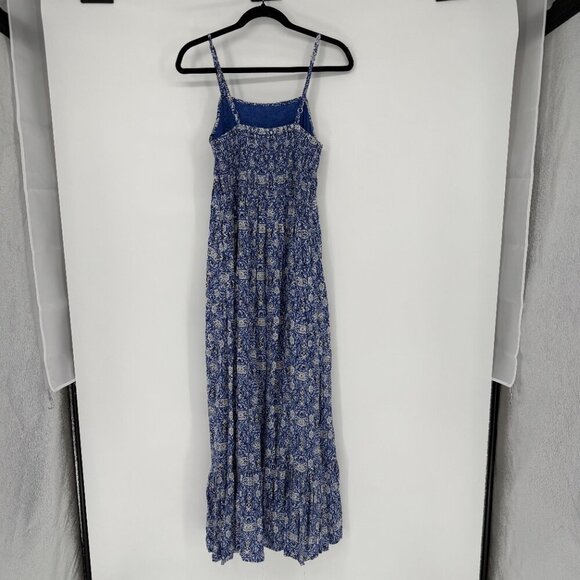 Chelsea & Theodore Square Neck Tiered Maxi Dress Size Medium Blue White Beachy - Picture 2 of 9